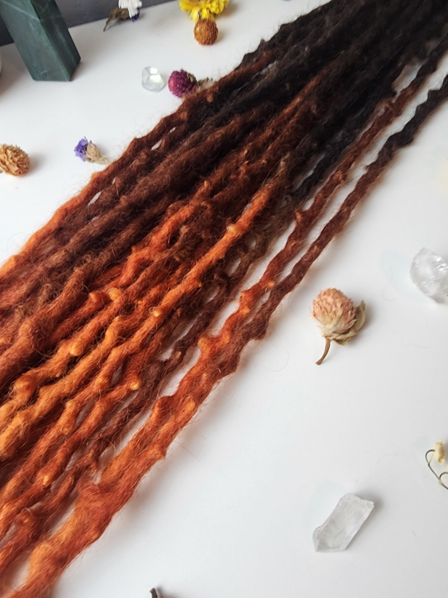 11 DE 28-30" Brunette to Fiery Orange Wool Dreadlocks with Luxury Ends