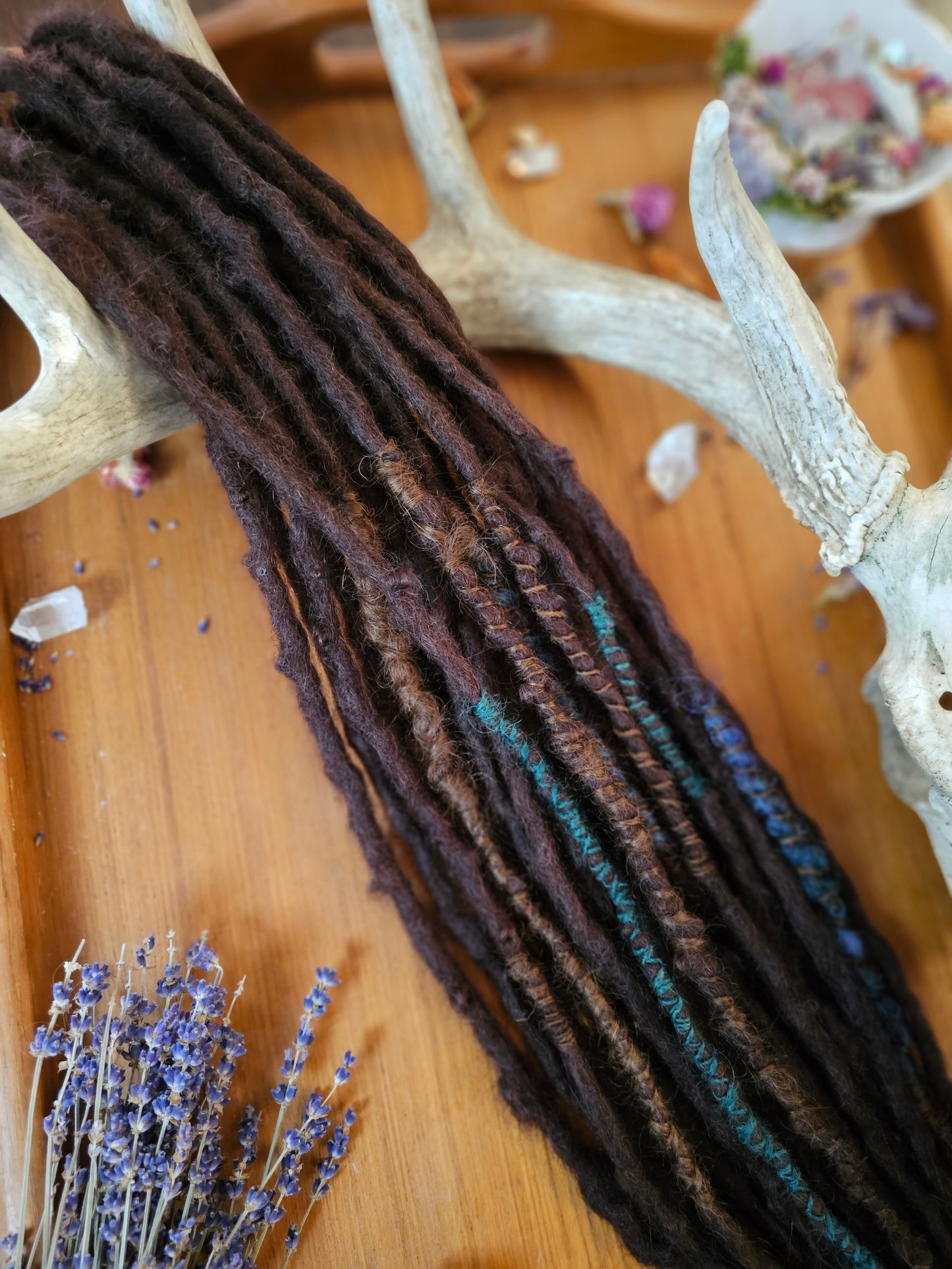 15 Double Ended 22-24" Brunette Dreadlocks with Cool Accents