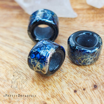 Vibrant Blue and Gold Inked Barrel Dreadbead