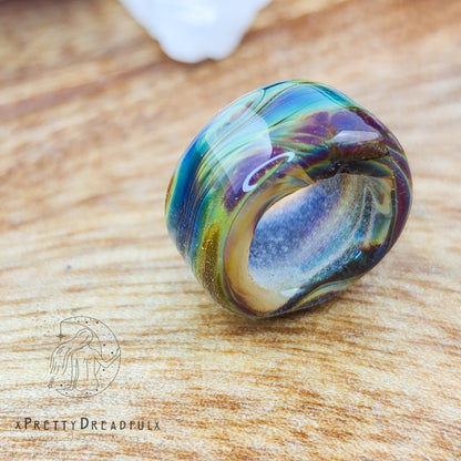 Meadow Green and Blue Skies Large Barrel Glass Dreadbead