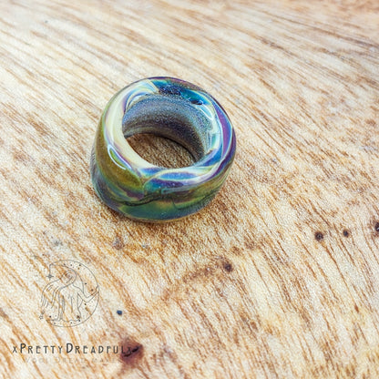 Meadow Green and Blue Skies Large Barrel Glass Dreadbead