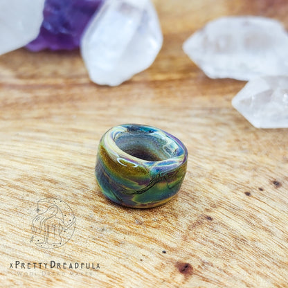 Meadow Green and Blue Skies Large Barrel Glass Dreadbead