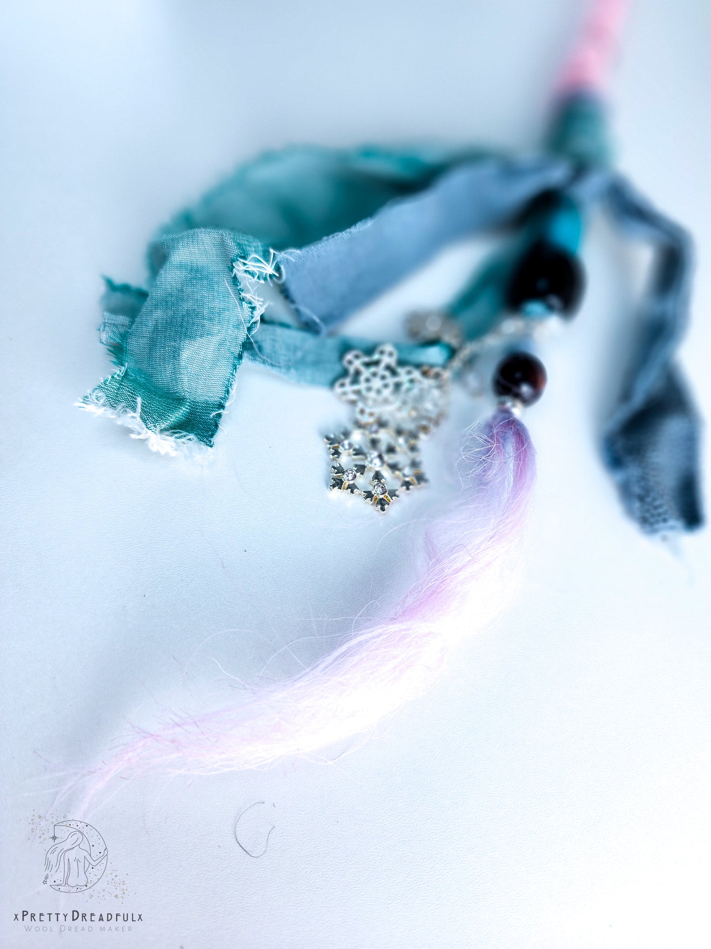 Pink and Blue and Silver Snowflake Charms Dreadwrap