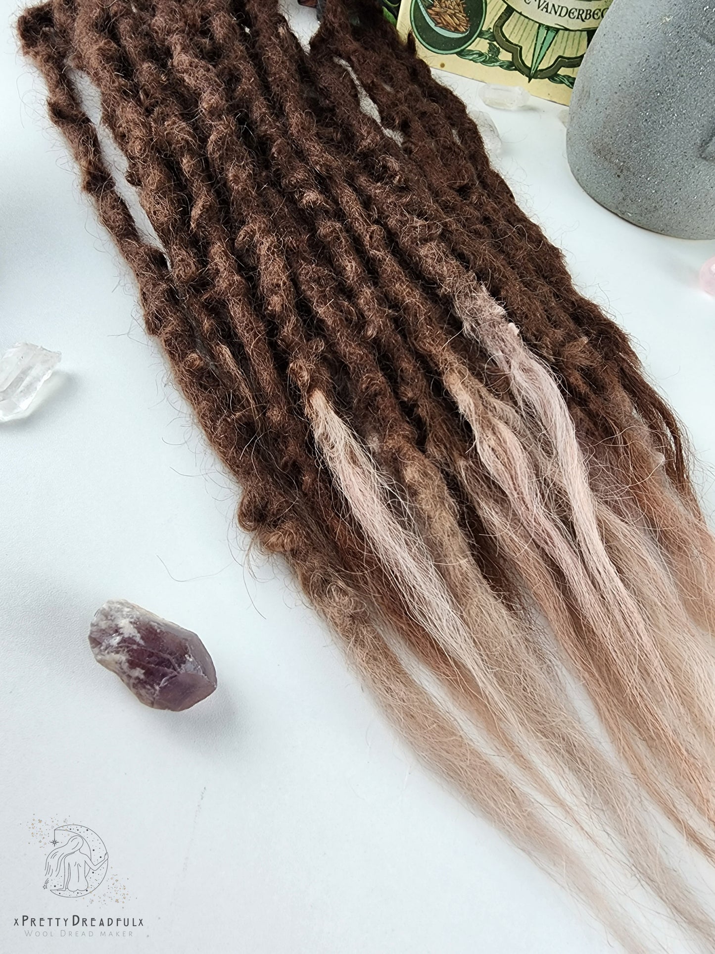 10 Double Ended ~16" Medium Brunette to Pale Brown Dreadlocks