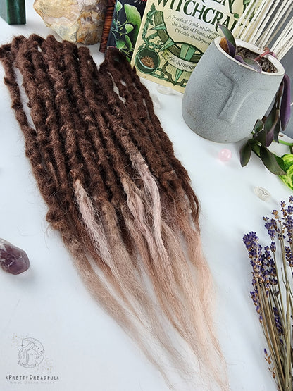 10 Double Ended ~16" Medium Brunette to Pale Brown Dreadlocks