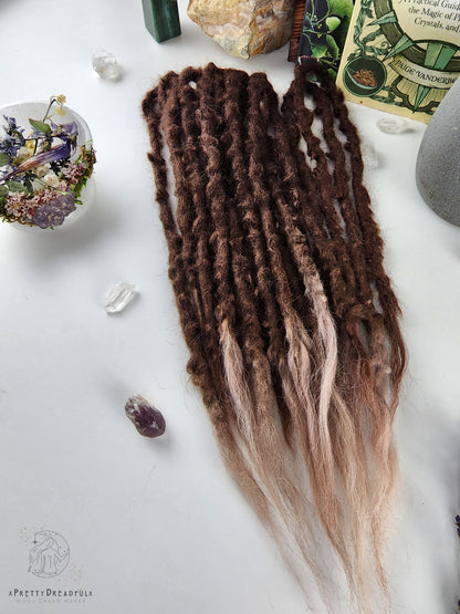 10 Double Ended ~16" Medium Brunette to Pale Brown Dreadlocks